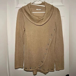 Rafiana Size Medium Gold Champagne Cowl Neck Glitter Sweater